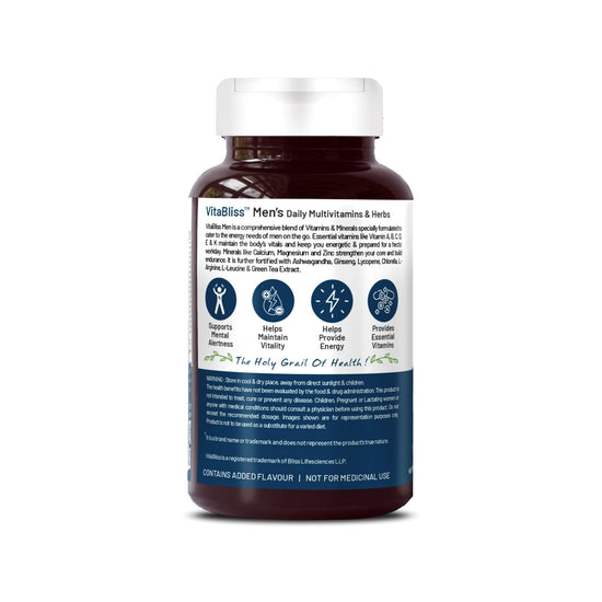 Bliss Welness VitaBliss Men’s Daily Multivitamins & Herbs For Men| With Vitamin A C D E K B | Supports Prostate, Bone, Heart & Mental Health, Maintains Vitality & Male Health - 60 Veg Tablets - Bliss Welness