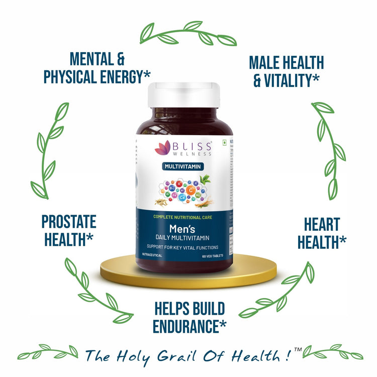 Bliss Welness VitaBliss Men’s Daily Multivitamins & Herbs For Men| With Vitamin A C D E K B | Supports Prostate, Bone, Heart & Mental Health, Maintains Vitality & Male Health - 60 Veg Tablets - Bliss Welness