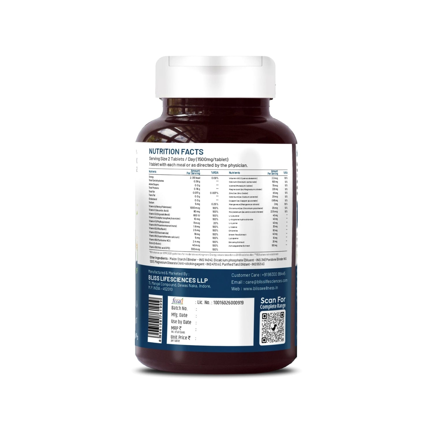 Bliss Welness VitaBliss Men’s Daily Multivitamins & Herbs For Men| With Vitamin A C D E K B | Supports Prostate, Bone, Heart & Mental Health, Maintains Vitality & Male Health - 60 Veg Tablets - Bliss Welness