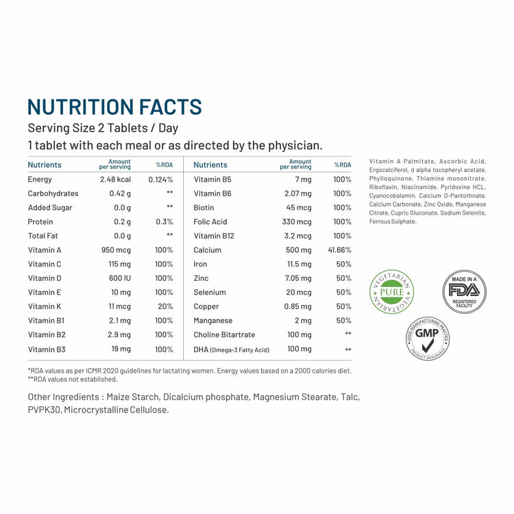 Bliss Welness VitaBliss Postnatal Multivitamins & Herbs for Women| With Vitamin A C D E K B | For Supporting Lactation, Energy Improvement, RBC Improvement, Health Improvement - 60 Veg Tablets - Bliss Welness