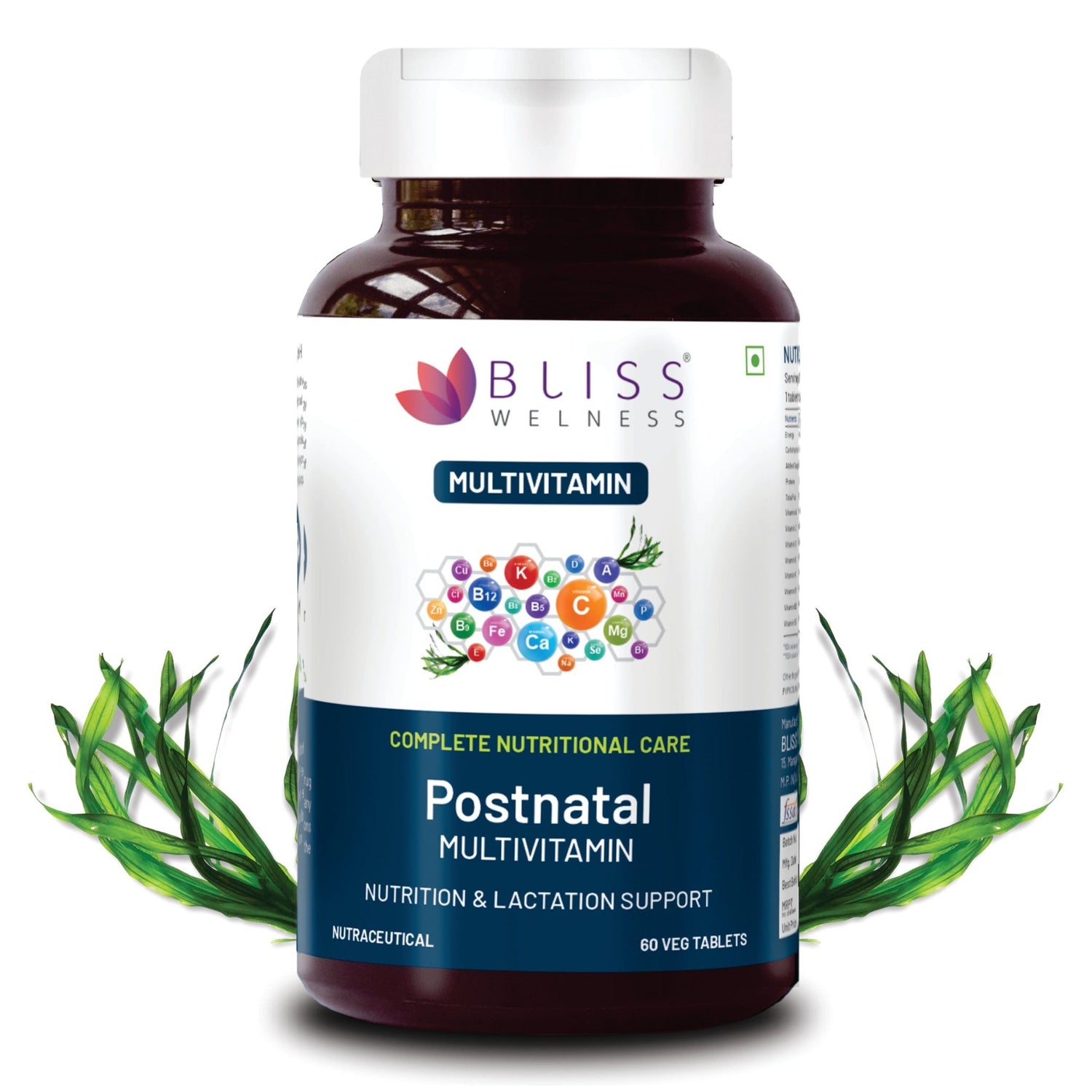 Bliss Welness VitaBliss Postnatal Multivitamins & Herbs for Women| With Vitamin A C D E K B | For Supporting Lactation, Energy Improvement, RBC Improvement, Health Improvement - 60 Veg Tablets - Bliss Welness