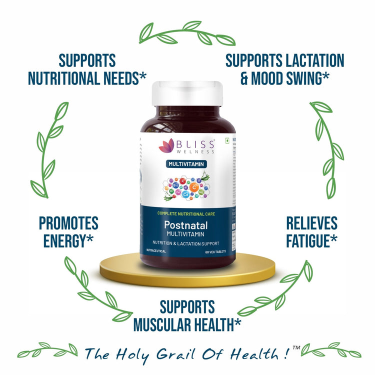 Bliss Welness VitaBliss Postnatal Multivitamins & Herbs for Women| With Vitamin A C D E K B | For Supporting Lactation, Energy Improvement, RBC Improvement, Health Improvement - 60 Veg Tablets - Bliss Welness