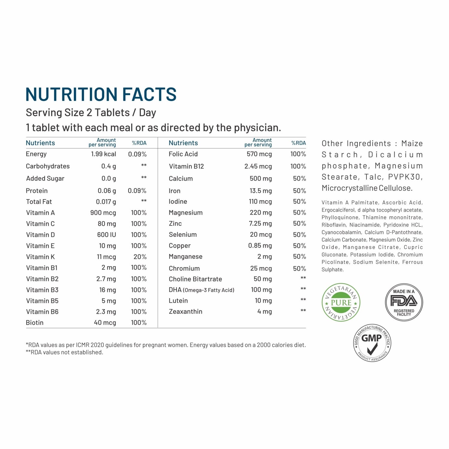 Bliss Welness VitaBliss Prenatal Multivitamins & Herbs for Women | With Vitamin A C D E K B | For Supporting Brain Development , Energy Improvement, Supports Healthy RBC - 60 Veg Tablets - Bliss Welness