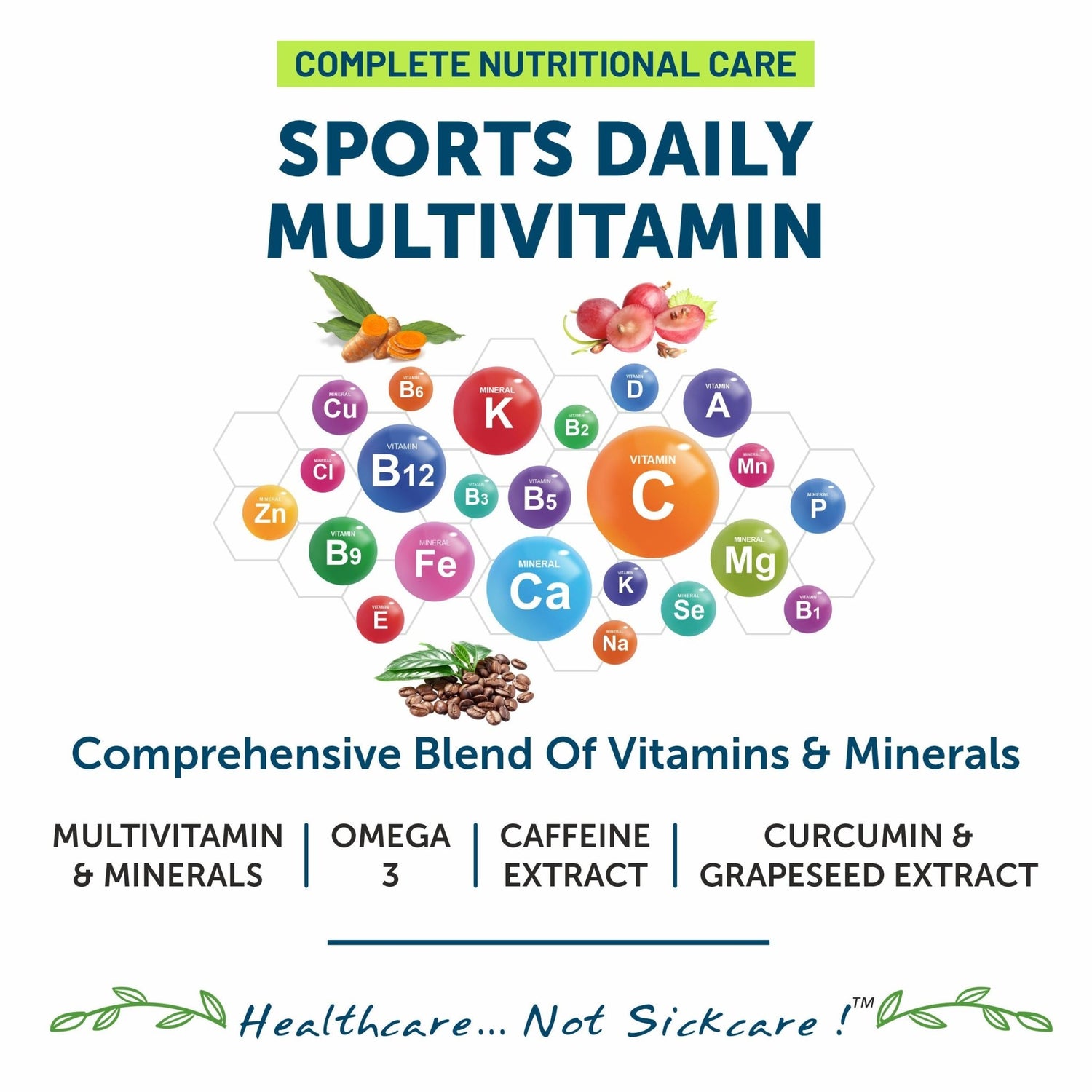 Bliss Welness VitaBliss Sports Daily Multivitamin & Herbs| Multivitamins and minerals | Supports Performance, Focus, Vitality and Endurance - 60 Veg Tablets - Bliss Welness