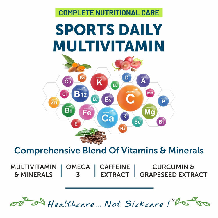 Bliss Welness VitaBliss Sports Daily Multivitamin & Herbs| Multivitamins and minerals | Supports Performance, Focus, Vitality and Endurance - 60 Veg Tablets - Bliss Welness