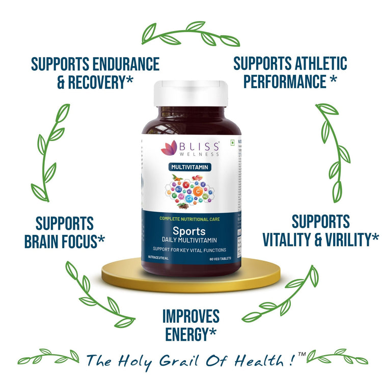 Bliss Welness VitaBliss Sports Daily Multivitamin & Herbs| Multivitamins and minerals | Supports Performance, Focus, Vitality and Endurance - 60 Veg Tablets - Bliss Welness