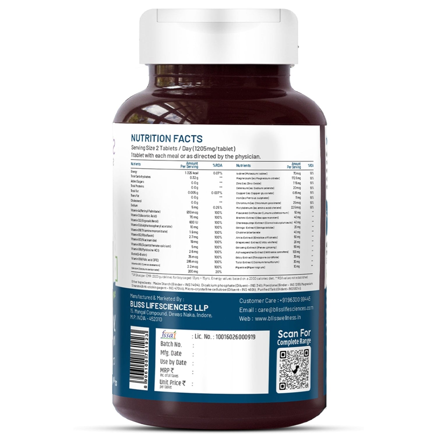 Bliss Welness VitaBliss Teenage Boys Daily Multivitamin & Herbs| Supports Better Immune System, Energy & Strength, Brain Health - 60 Veg Tablets - Bliss Welness