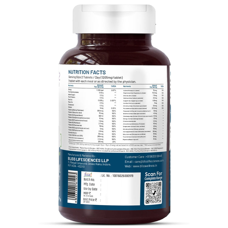 Bliss Welness VitaBliss Teenage Boys Daily Multivitamin & Herbs| Supports Better Immune System, Energy & Strength, Brain Health - 60 Veg Tablets - Bliss Welness