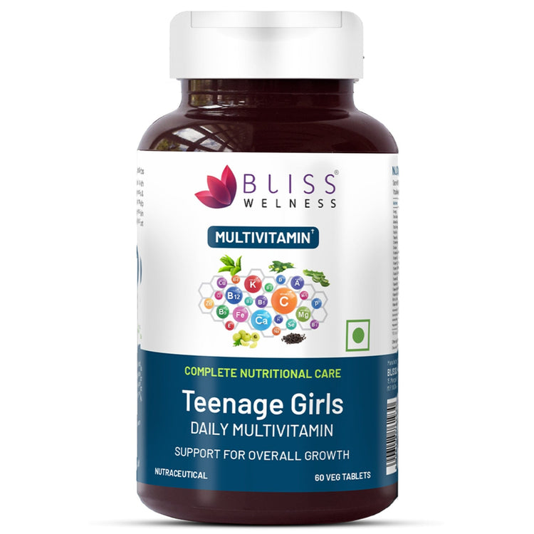 Bliss Welness VitaBliss Teenage Girls Daily Multivitamins & Herbs| With Vitamin A C D E K B,| Supports Better Immune System, Hair, Skin & Nails - 60 Veg Tablets - Bliss Welness