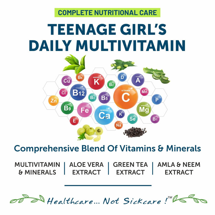 Bliss Welness VitaBliss Teenage Girls Daily Multivitamins & Herbs| With Vitamin A C D E K B,| Supports Better Immune System, Hair, Skin & Nails - 60 Veg Tablets - Bliss Welness