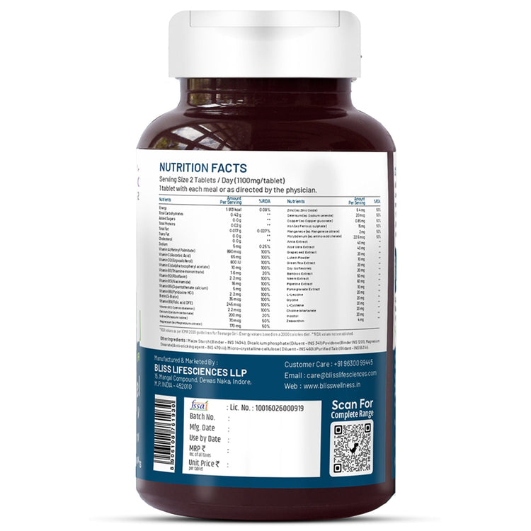 Bliss Welness VitaBliss Teenage Girls Daily Multivitamins & Herbs| With Vitamin A C D E K B,| Supports Better Immune System, Hair, Skin & Nails - 60 Veg Tablets - Bliss Welness