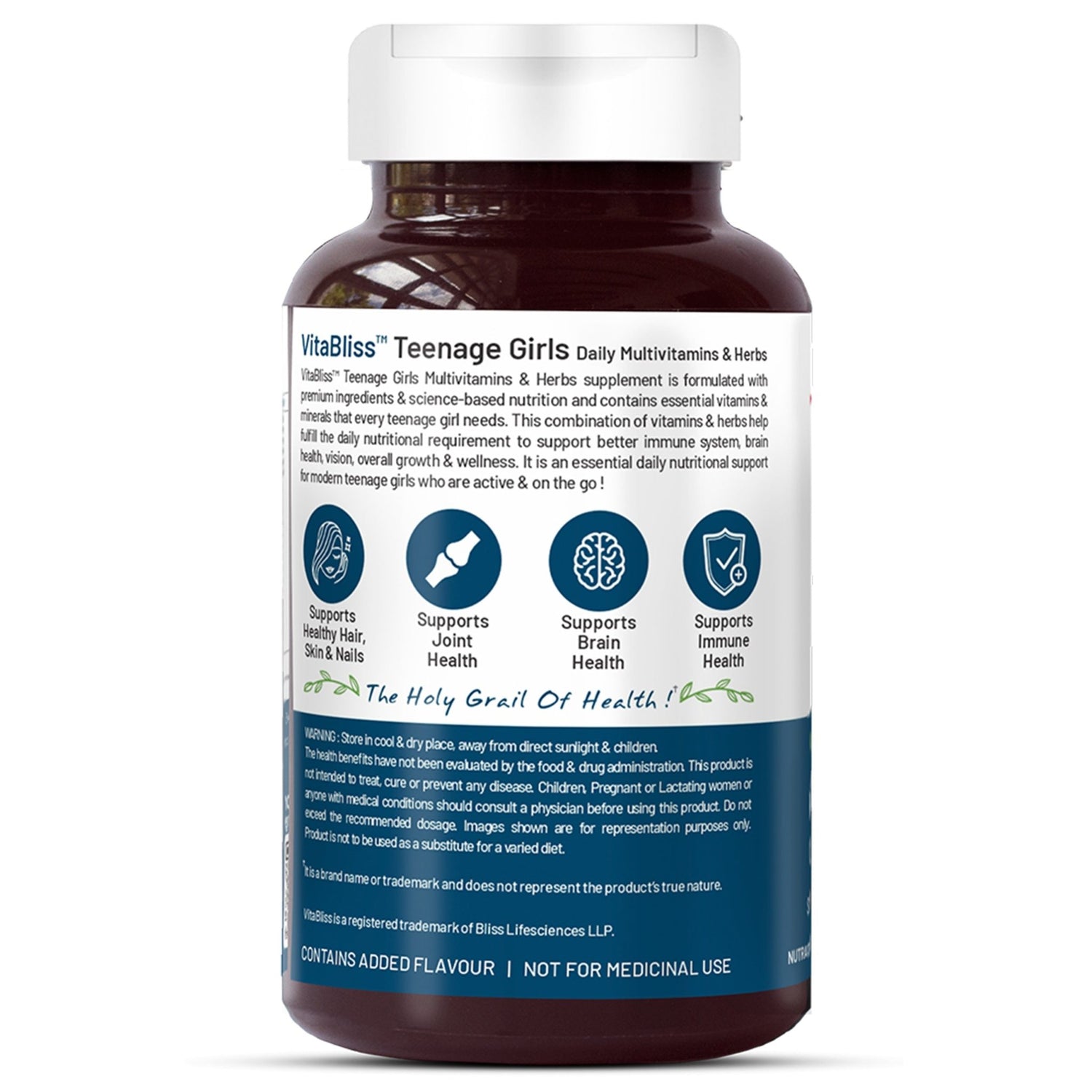 Bliss Welness VitaBliss Teenage Girls Daily Multivitamins & Herbs| With Vitamin A C D E K B,| Supports Better Immune System, Hair, Skin & Nails - 60 Veg Tablets - Bliss Welness