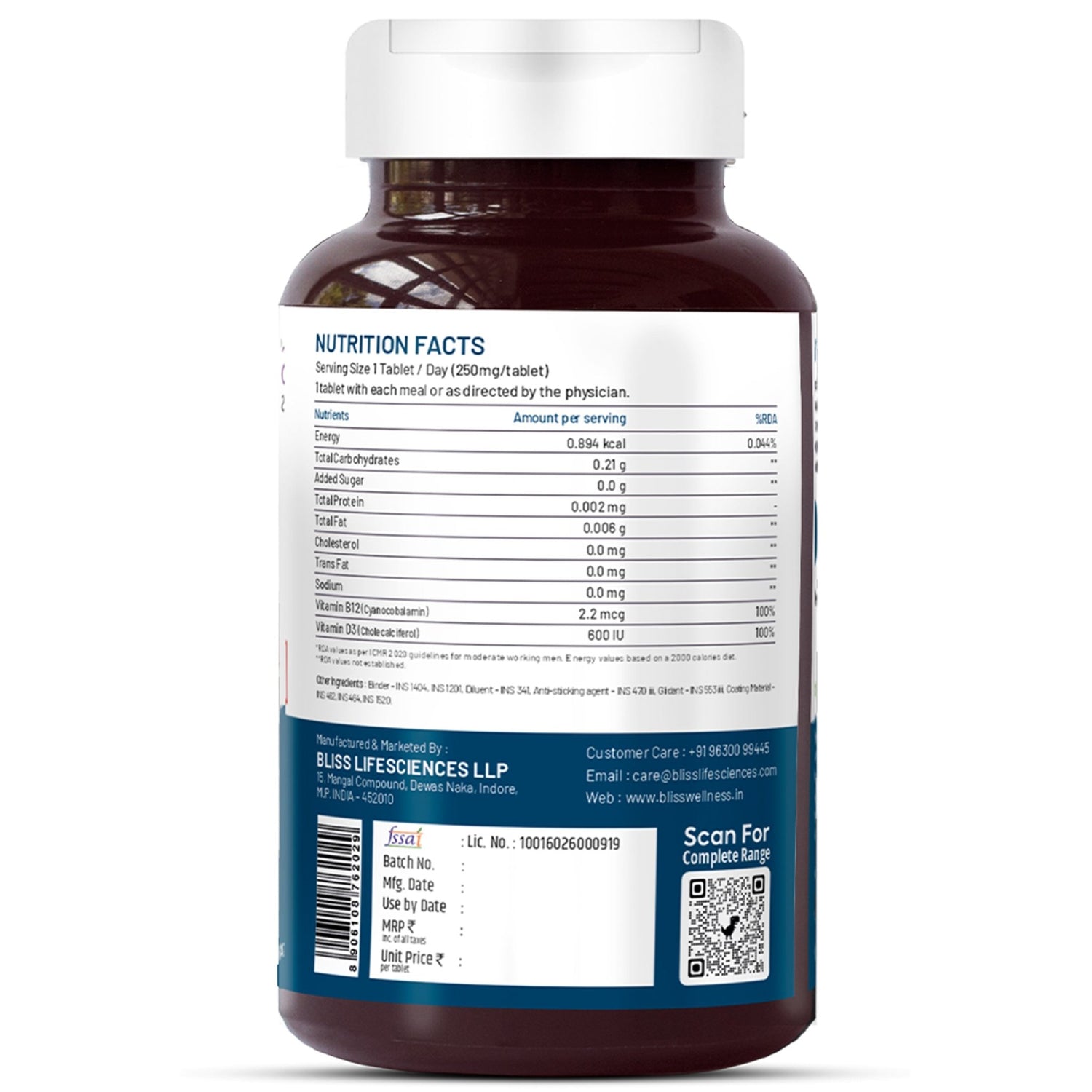 Bliss Welness VitaBliss Vitamin B12 and D3 | For Bone, Immune and Cognitive Health | Complete Nutritional Care Supplement - 60 Tablets - Bliss Welness