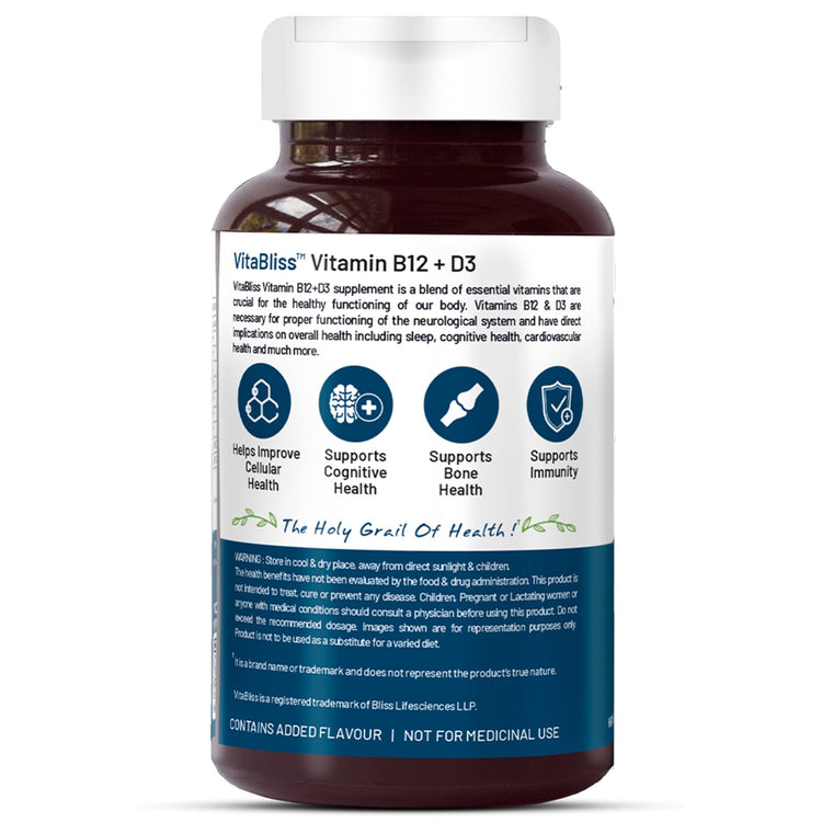 Bliss Welness VitaBliss Vitamin B12 and D3 | For Bone, Immune and Cognitive Health | Complete Nutritional Care Supplement - 60 Tablets - Bliss Welness