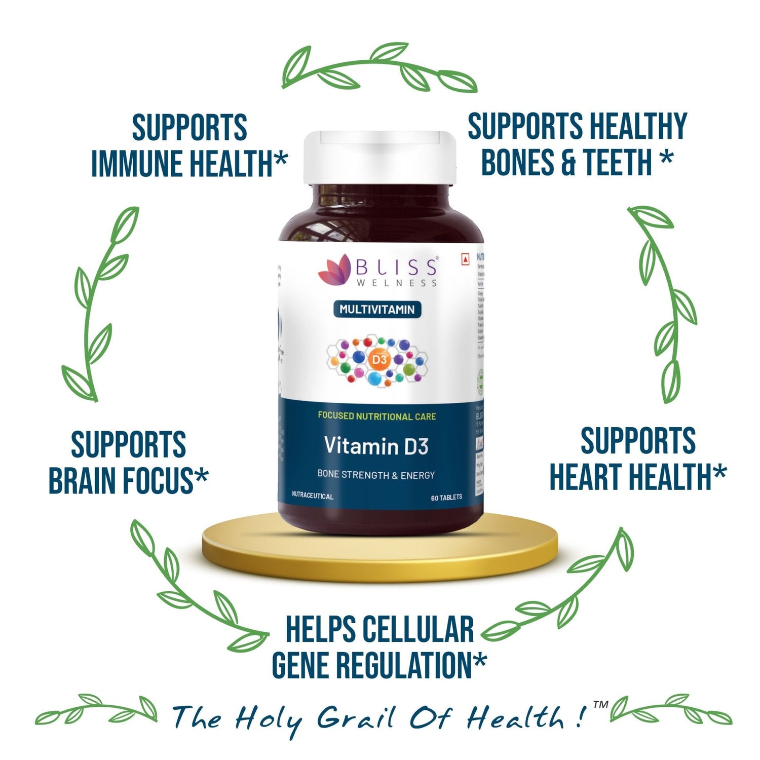 Bliss Welness VitaBliss Vitamin D3 For Healthy Immune System and Bone, Teeth & Heart Health - 60 Tablets - Bliss Welness