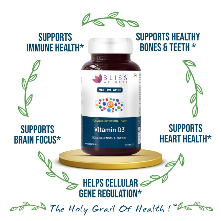 Bliss Welness VitaBliss Vitamin D3 For Healthy Immune System and Bone, Teeth & Heart Health - 60 Tablets - Bliss Welness
