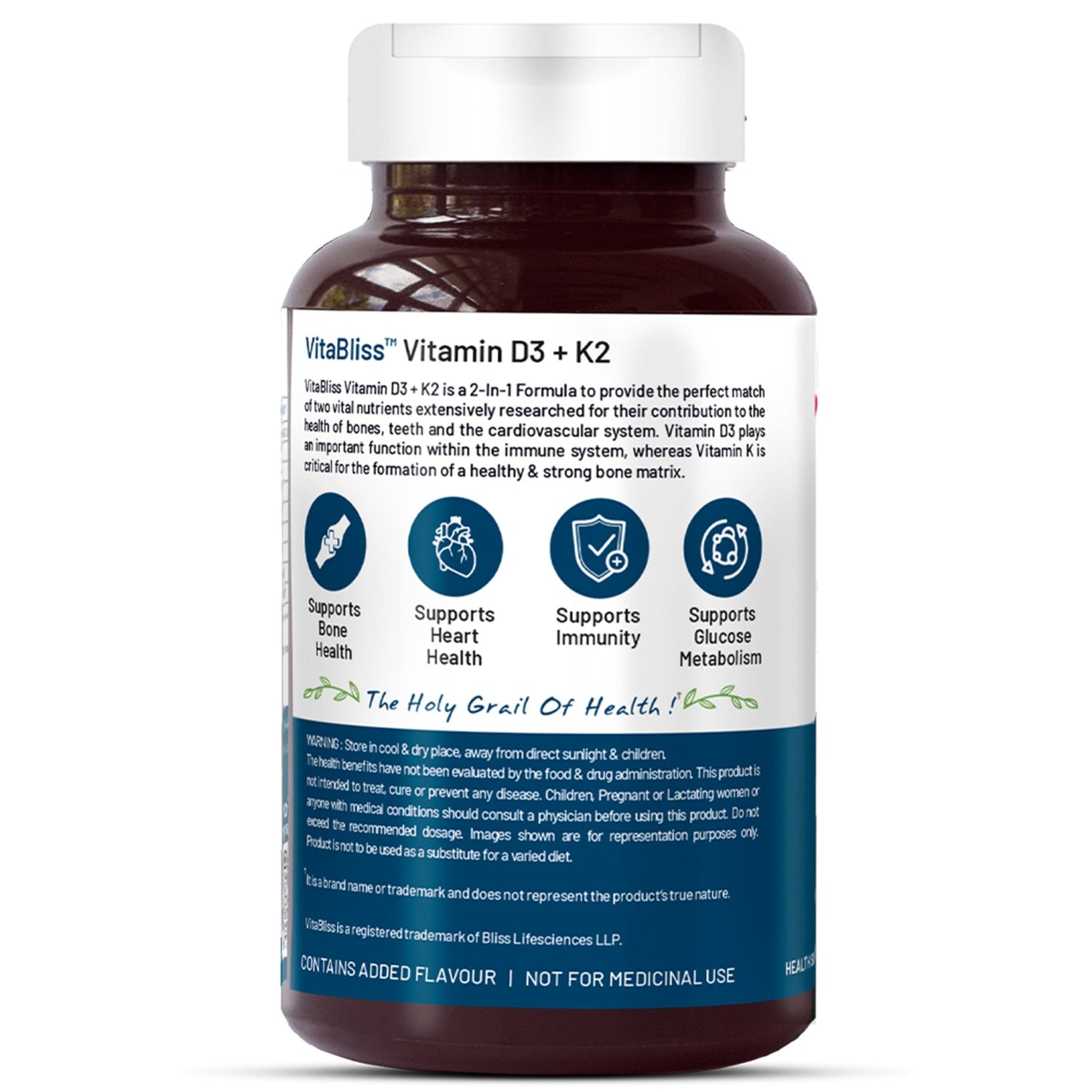 Bliss Welness Vitabliss Vitamin D3+K2 for Better Immune System, Bone, Teeth & Heart Health - 60 Tablets - Bliss Welness