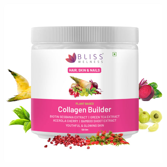 Bliss Welness Collagen Builder with Biotin Sesbania Extract, Green Tea Extract, Acerola Cherry, Bamboo Shoot Extract for Youthful & Glowing Skin