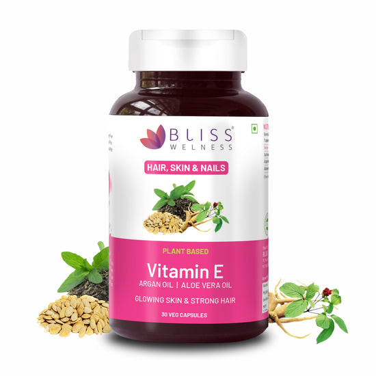 Bliss Welness Vitamin E Capsules For Skin Glow Healthy Hair & Face Care | With Natural Sunflower Oil Argan Oil Aloe Vera Oil | Vegetarian Supplement - 30 Capsules