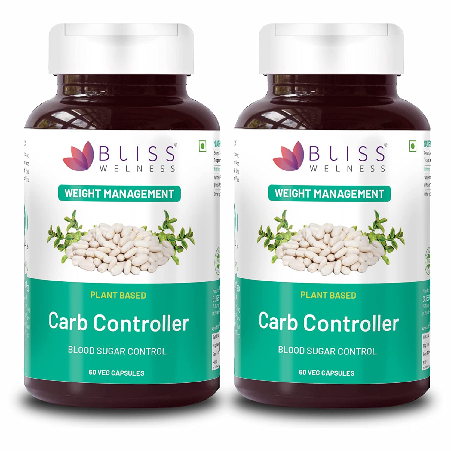 Bliss Welness Carb Blocker Inhibitor | Premium White Kidney Bean Extract | Carbohydrate Control Weight & Sugar Management Supplement ( Pack of 2 )
