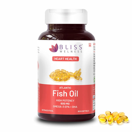 Bliss Welness Fish oil (2000 Omega 3 with 360 mg EPA & 240 mg DHA) for Brain Heart Eye & Joint health of Men & Women - 60 Softgel Capsules