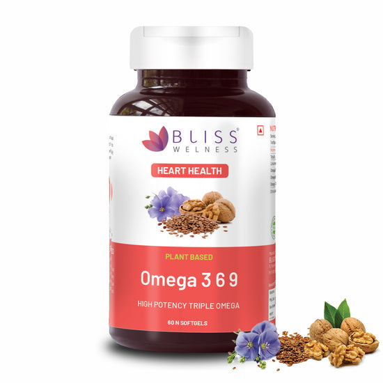 Bliss Welness Cardio Bliss Pure Omega 3 with Omega 6 & Omega 9 2000MG with ALA (Omega 3) 1000MG LA (Omega 6) 274MG OA (Omega 9) 400MG Heart Brain Eye Immunity Health Supplement - 60 Softgel Capsules (Pack of 1)
