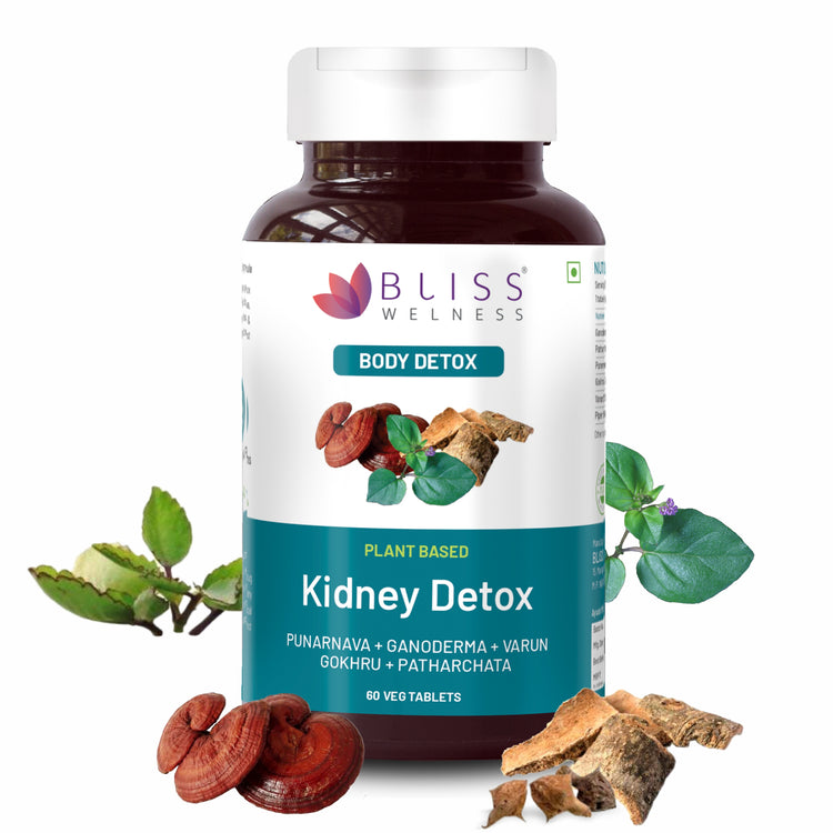 Bliss Welness Kidney Detox Cleanse Purifier | Gokhru Patharchata Ganoderma | Urinary Tract Infection (UTI) Kidney Stone Dissolution Herbal Supplement - 60 Vegetarian Tablets ( Pack of 1 )