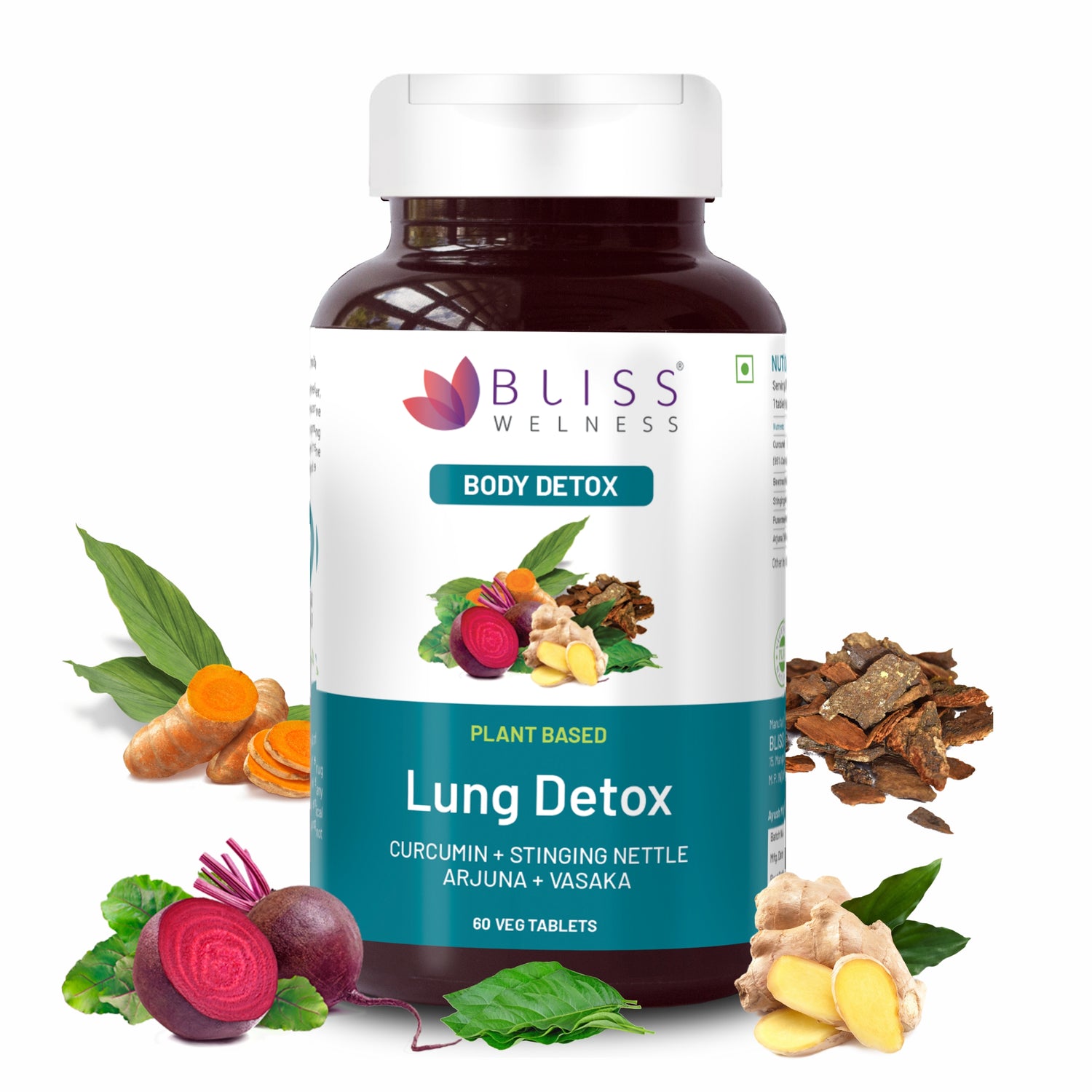 Buy lung detox tablets with Curcumin, Trikatu, Punerneva, and Echinacea for  respiratory support, tar and toxin removal, and antioxidant herbal  supplement - Blisswelness – Bliss Welness