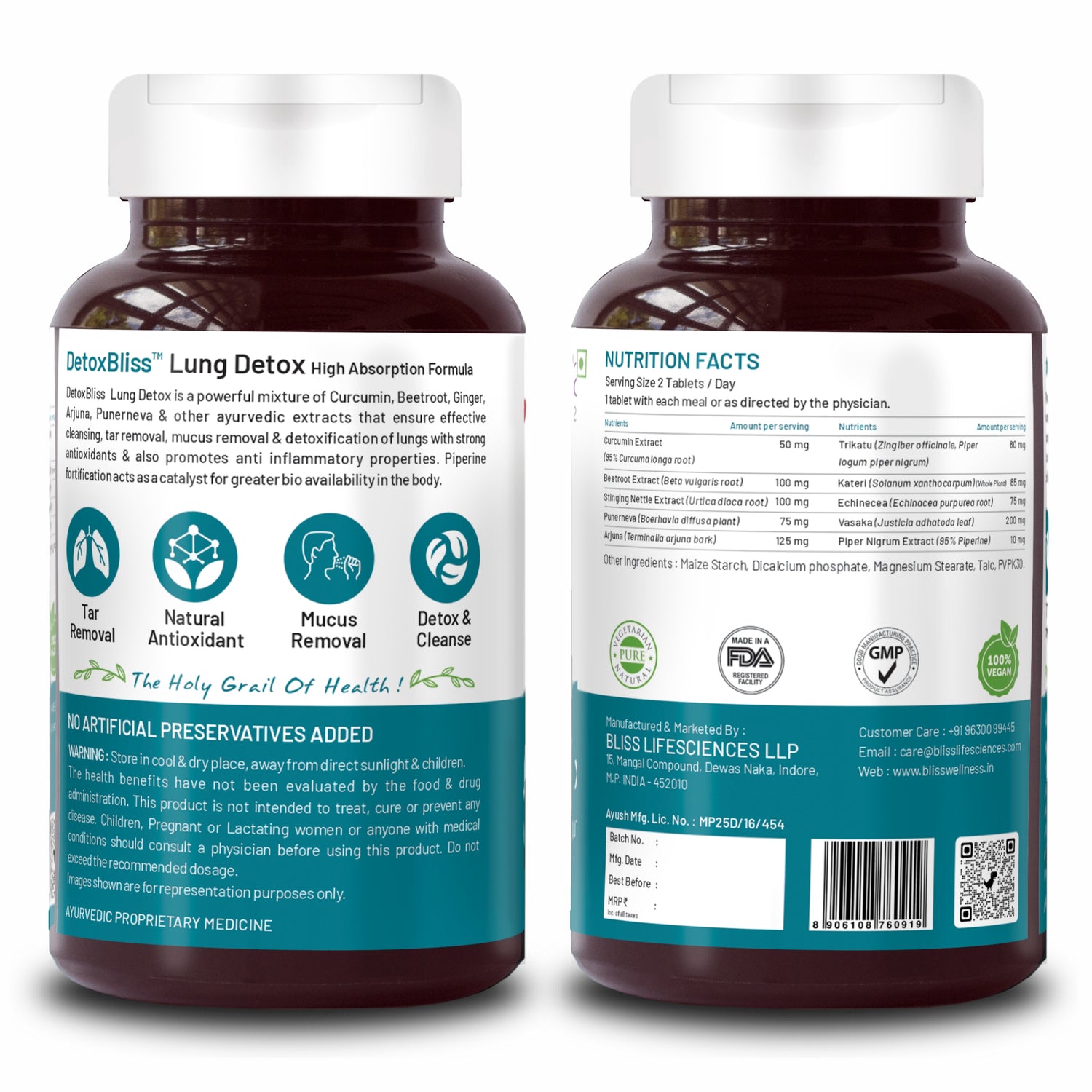 Buy lung detox tablets with Curcumin, Trikatu, Punerneva, and