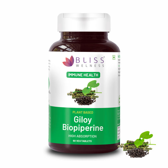 Bliss Welness Immunity Booster Blood Purification | Pure Giloy Extract 1000mg with BioPiperine 95% 10mg | High Absorption Ayurvedic Antioxidant Joint Health Sugar Management Supplement - 60 Vegetarian Tablets
