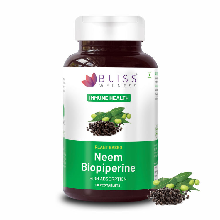 Bliss Welness Skin Care Acne Control | Pure Neem Extract with BioPiperine | High Absorption Detoxification Immunity & Pimple Care Supplement - 60 Veg Tablets