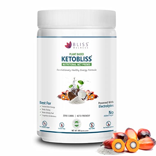 Bliss Welness Keto MCT Oil Powder Premix | Medium Chain Triglycerides C8 C10 & Electrolytes | Zero Carb Instant Energy Ketosis Weight Management