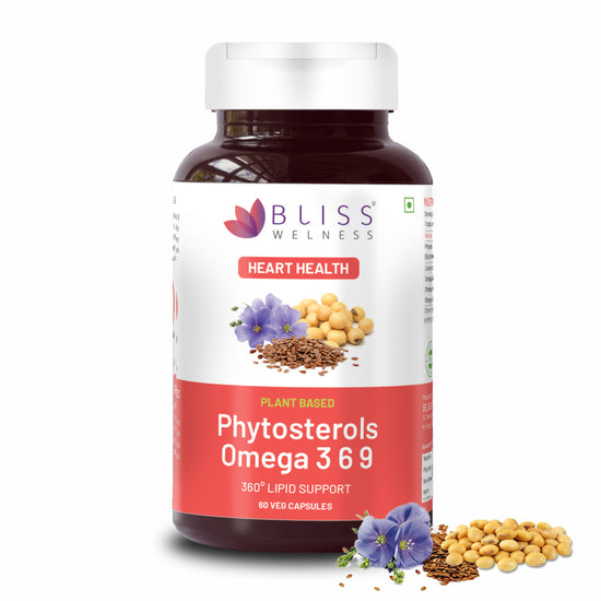 Bliss Welness Cholesterol Management Heart Health | Omega 3 6 9 + Phytosterol Plant Sterols | Lipid Profile Immunity Support Supplement - 60 Vegetarian Capsules