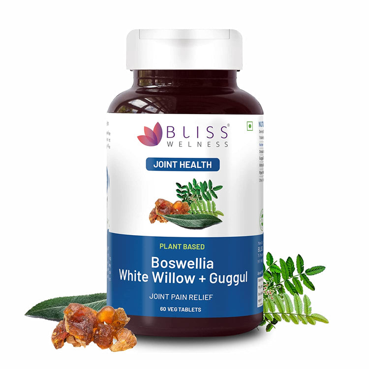 Bliss Welness Joint Care Pain Relief | Bosewellia White Willow Bark Guggul & Piperine | Anti-Inflammatory Gout Arthritic Spondylitis Care - 60 Vegetarian Tablets