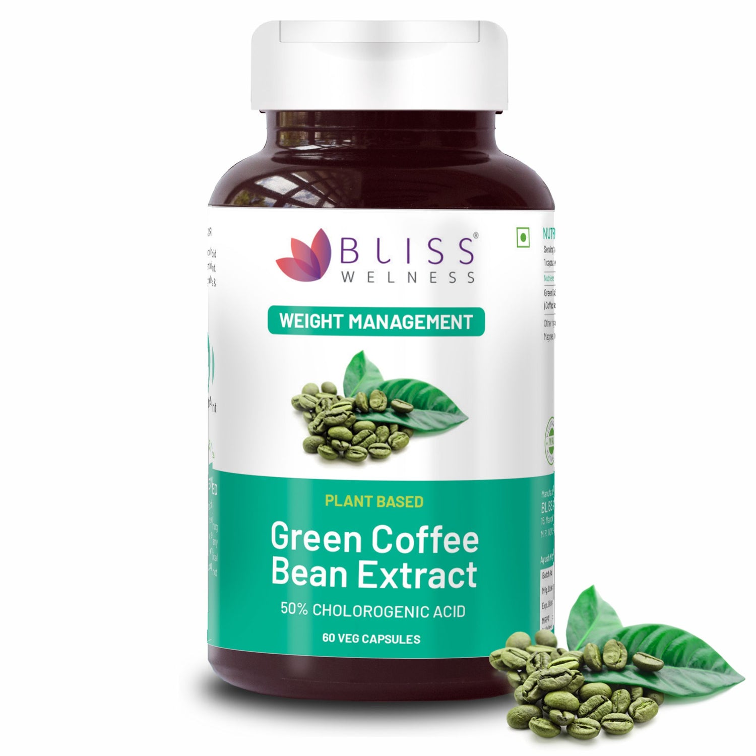 Bliss Welness Slim Bliss Pure Weight Management Appetite Control | Green Coffee Bean Extract 50% | Fatty Liver Care Enhance Metabolism Strong Antioxidant Natural Supplement - 60 Vegetarian Capsules