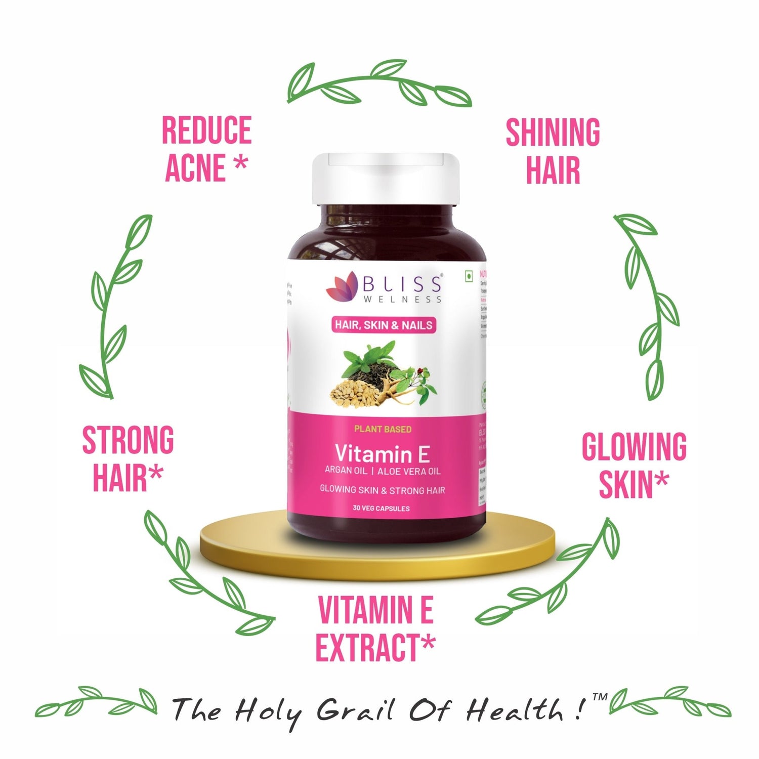 Bliss Welness BeautyBliss Vitamin E Capsules For Skin Glow Healthy Hair & Face Care | With Natural Sunflower Oil Argan Oil Aloe Vera Oil | Vegetarian Supplement - 30 Capsules - Bliss Welness