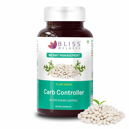 Bliss Welness CarbBliss Pure Blocker Inhibitor | Premium White Kidney Bean Extract | Carbohydrate Control Weight & Sugar Management Supplement - 60 Vegetarian Capsules - Bliss Welness