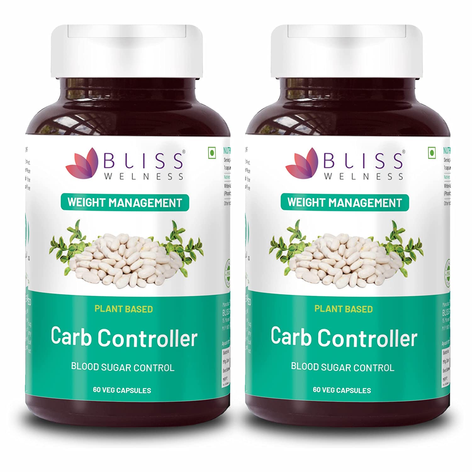 Bliss Welness CarbBliss Pure Blocker Inhibitor | Premium White Kidney Bean Extract | Carbohydrate Control Weight & Sugar Management Supplement - 60 Vegetarian Capsules - Bliss Welness