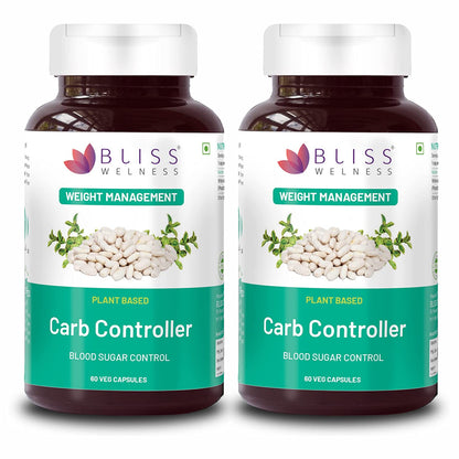 Bliss Welness CarbBliss Pure Blocker Inhibitor | Premium White Kidney Bean Extract | Carbohydrate Control Weight & Sugar Management Supplement - 60 Vegetarian Capsules - Bliss Welness