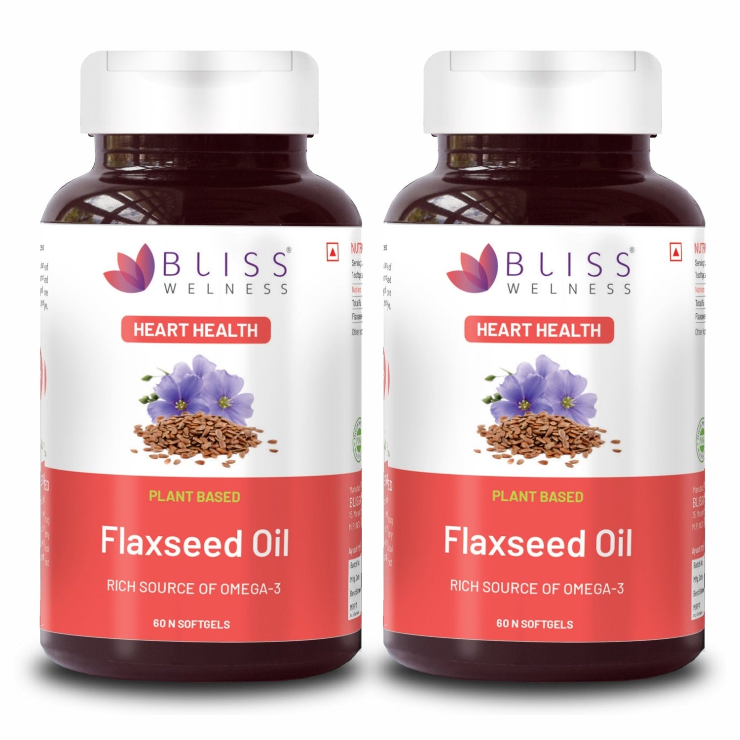Bliss Welness CardioBliss Natural Organic Flaxseed Oil 2000MG Omega 3 6 9 Cold Pressed Heart Brain Eye Skin Health Supplement - 60 Softgel Capsule - Bliss Welness