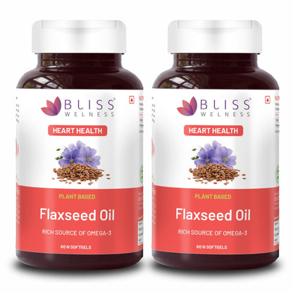 Bliss Welness CardioBliss Natural Organic Flaxseed Oil 2000MG Omega 3 6 9 Cold Pressed Heart Brain Eye Skin Health Supplement - 60 Softgel Capsule - Bliss Welness
