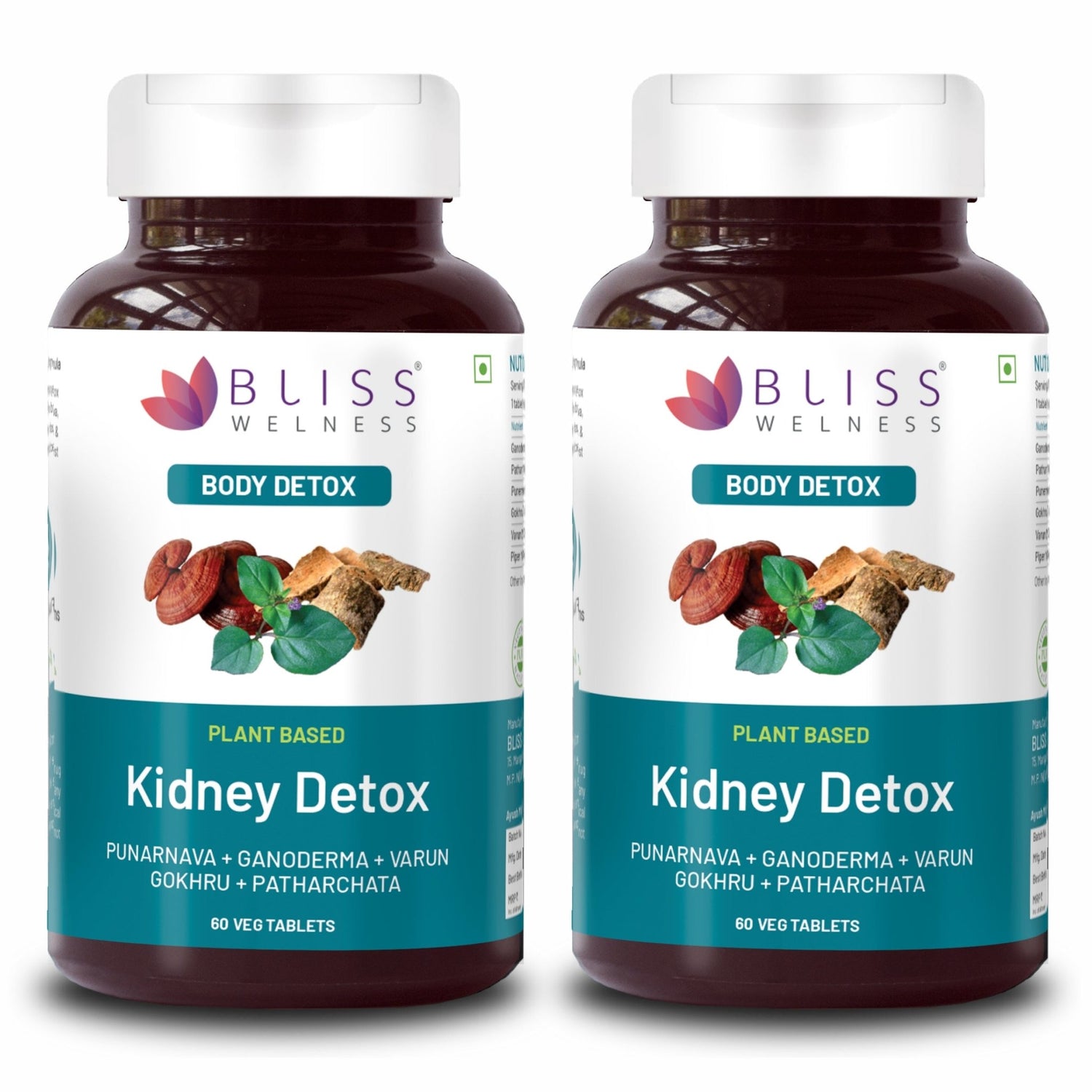 Bliss Welness DetoxBliss Kidney Detox Cleanse Purifier | Gokhru Patharchata Ganoderma | Urinary Tract Infection (UTI) Kidney Stone Dissolution Herbal Supplement - 60 Vegetarian Tablets - Bliss Welness