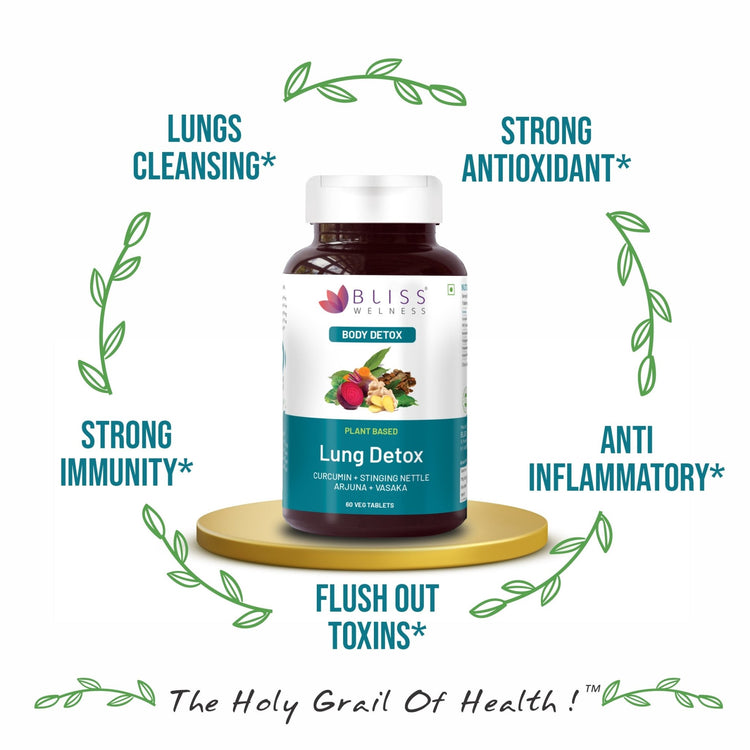 Bliss Welness DetoxBliss Lung Detox Cleanse Purify | Curcumin Trikatu Punerneva Echinecea | Respiratory Support Tar & Toxin Removal Antioxidant Herbal Supplement - 60 Vegetarian Tablets - Bliss Welness