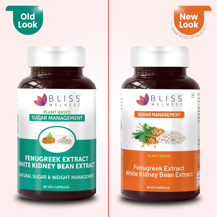 Bliss Welness GlucoBliss Plus Fenugreek & WKB Extract Blood Sugar & Weight Management | Pure Fenugreek Extract 3X Saponins + White Kidney Bean Extract Carb Blocker - 60 Veg Capsules - Bliss Welness