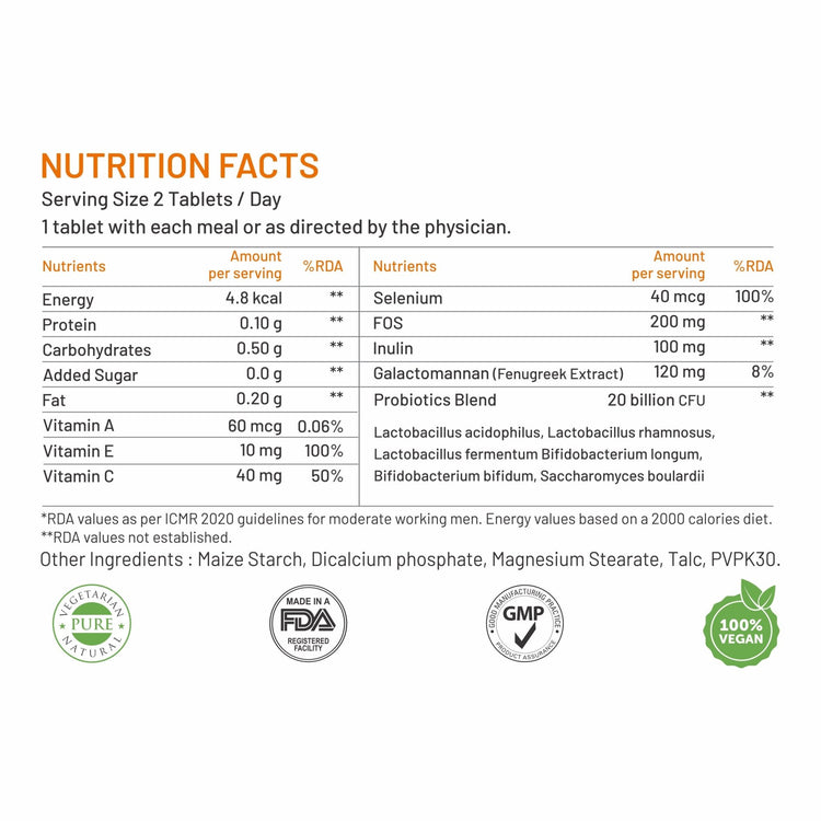 Bliss Welness GutBliss Gold Probiotics Multivitamin | Vitamin A C E Probiotics | Stomach Health Digestion Metabolism Toxin Removal Acidity Gas Control Herbal Supplement - 60 Veg Tablets Supplement - Bliss Welness