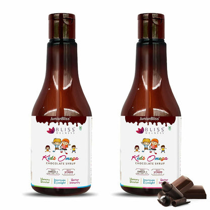 Bliss Welness JuniorBliss Gold Kids Omega 3 6 9 with Omega 3 300MG (DHA 100mg EPA 30mg ALA 170mg) Vitamin A C D E Multivitamin Supplement - Chocolate Flavor Syrup - Bliss Welness