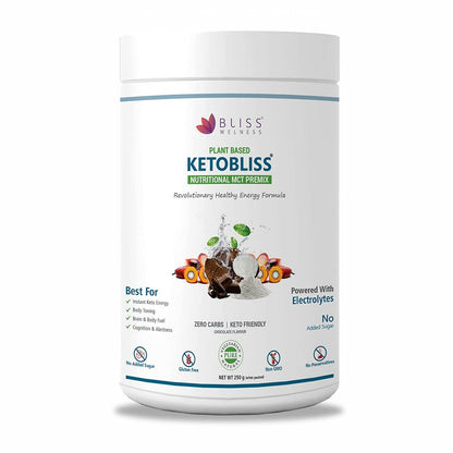 Bliss Welness KetoBliss MCT Oil Powder Premix | Medium Chain Triglycerides C8 C10 & Electrolytes | Zero Carb Instant Energy Ketosis Weight Management - Bliss Welness