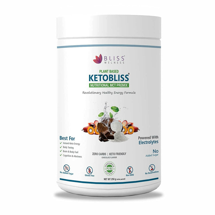Bliss Welness KetoBliss MCT Oil Powder Premix | Medium Chain Triglycerides C8 C10 & Electrolytes | Zero Carb Instant Energy Ketosis Weight Management - Bliss Welness