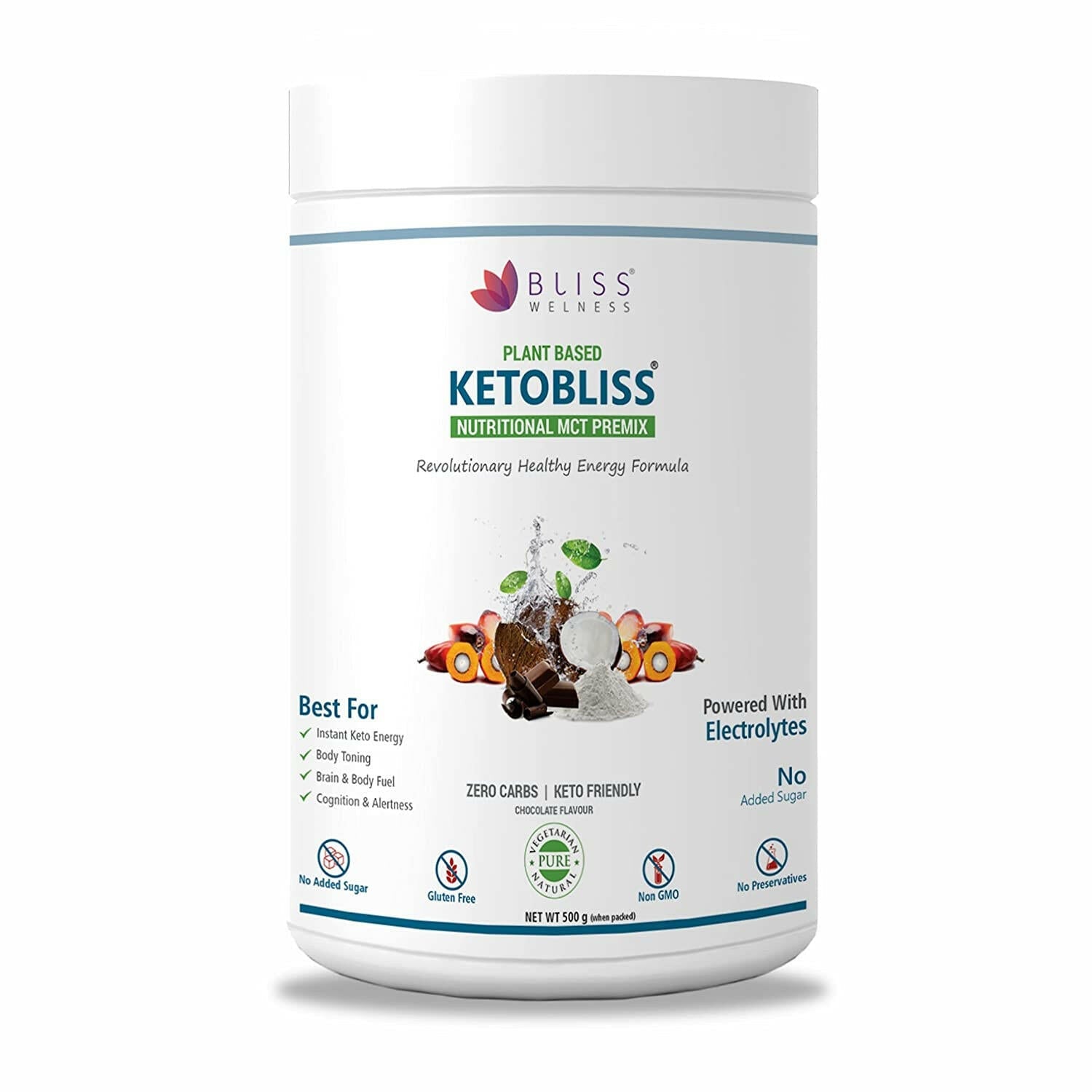 Bliss Welness KetoBliss MCT Oil Powder Premix | Medium Chain Triglycerides C8 C10 & Electrolytes | Zero Carb Instant Energy Ketosis Weight Management - Bliss Welness
