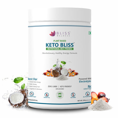 Bliss Welness KetoBliss MCT Oil Powder Premix | Medium Chain Triglycerides C8 C10 & Electrolytes | Zero Carb Instant Energy Ketosis Weight Management - Bliss Welness